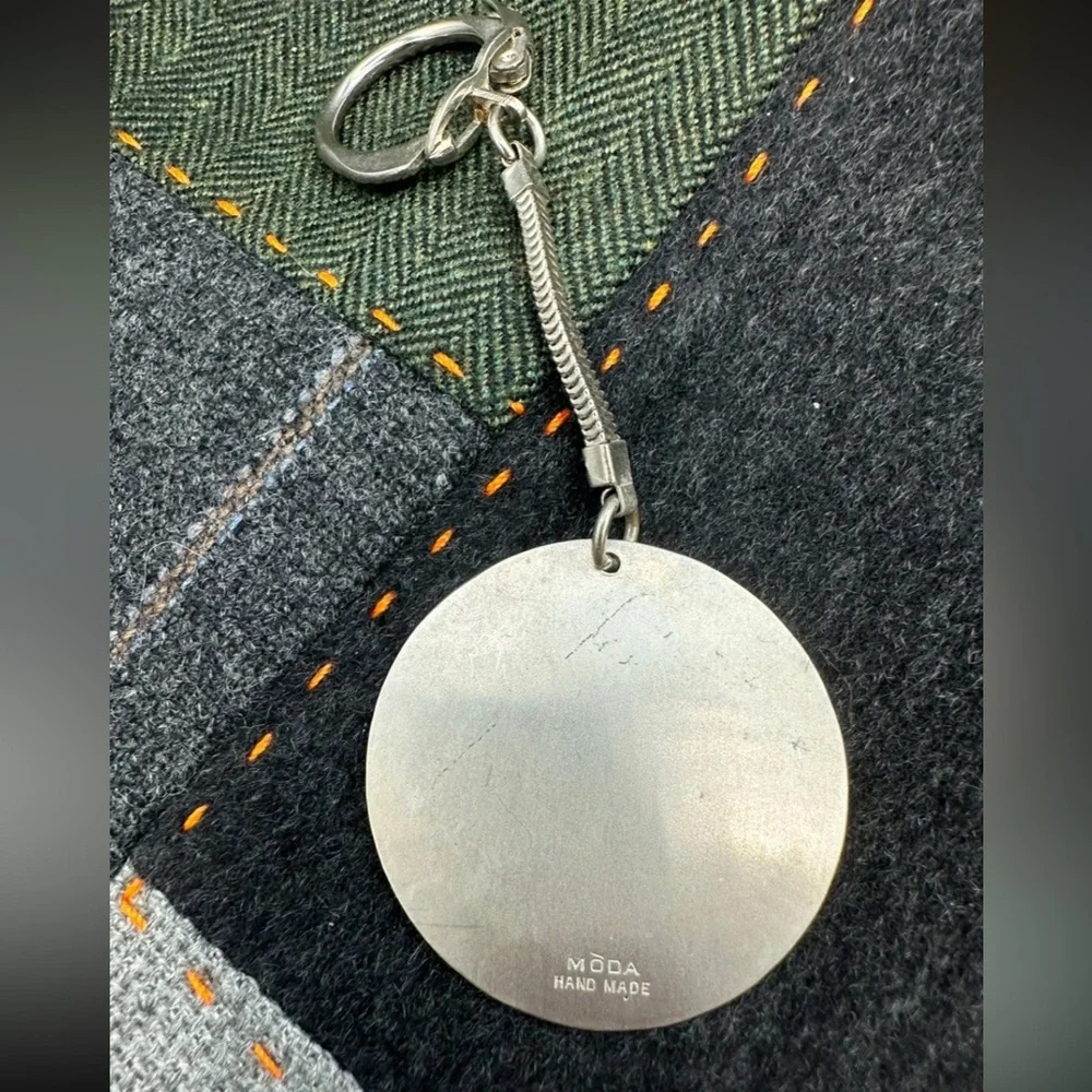 VTG Signed MODA Handmade In Malta Keychain 60s/70s Artisan Etched Copper